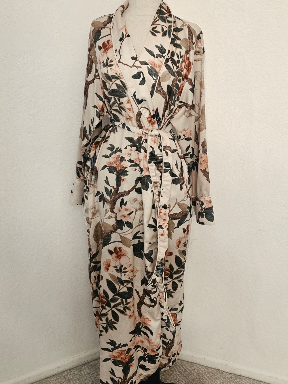Pottery Barn Botanical Bird Floral Kimono Robe One Size Belted